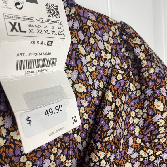 Zara Floral Print mini long sleeve dress NWT XL - Picture 4 of 12